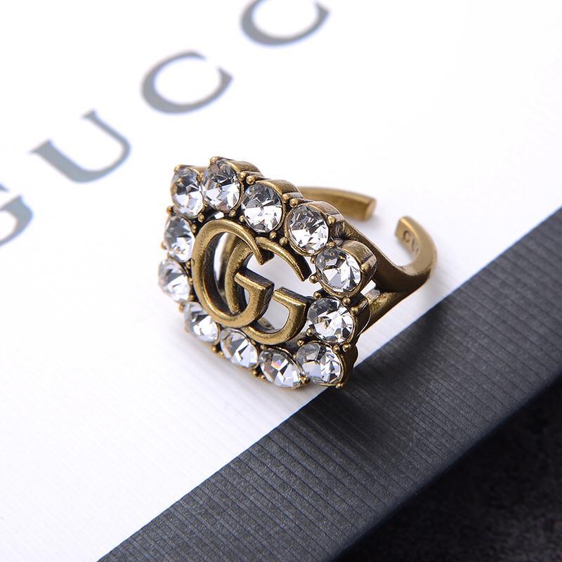 GUCCI Fashion Double G Rhinestone Open Ring