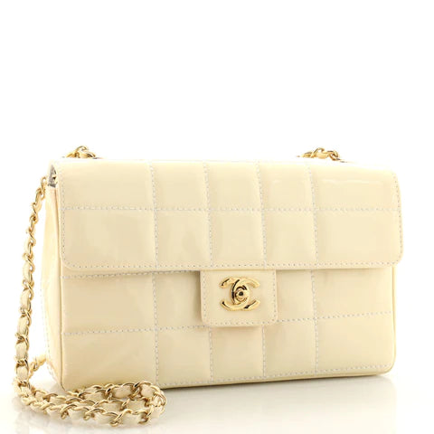 Chocolate Bar Flap Bag Quilted Patent Medium