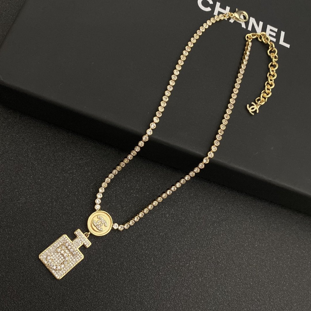 CHANEL New Classic Perfume Pendant Rhinestone Necklace