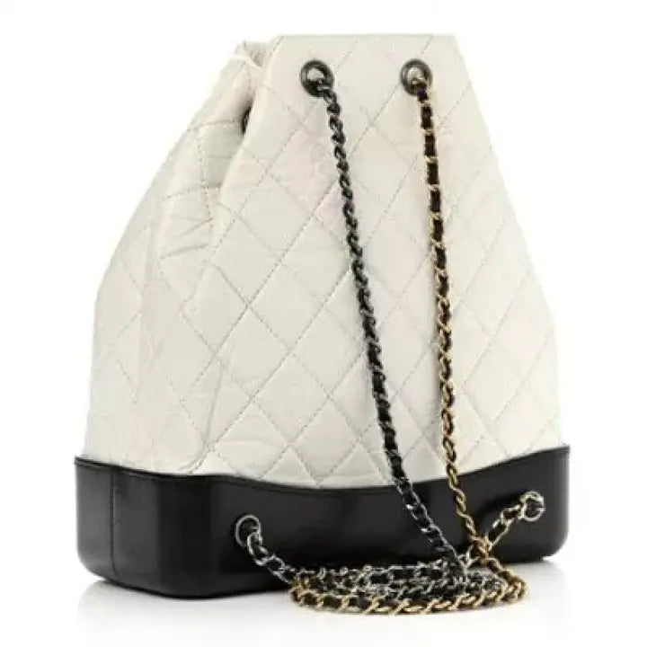 Aged Calfskin Quilted Gabrielle Backpack Black White