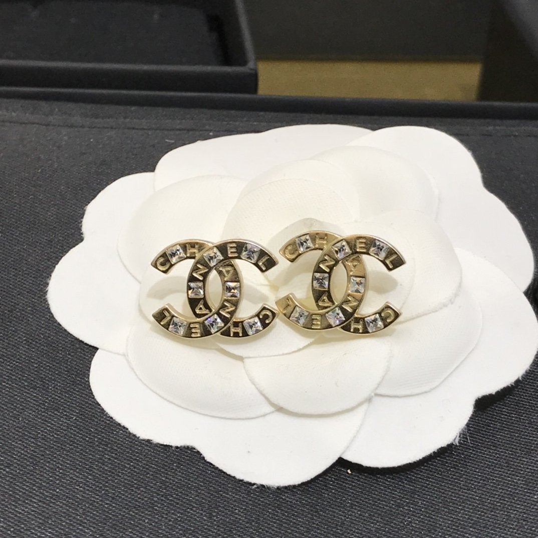 CHANEL Letter Swarovski Crystal Earrings