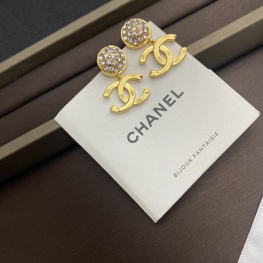 CHANEL Fashion Pavé Rhinestone Pendant Earrings