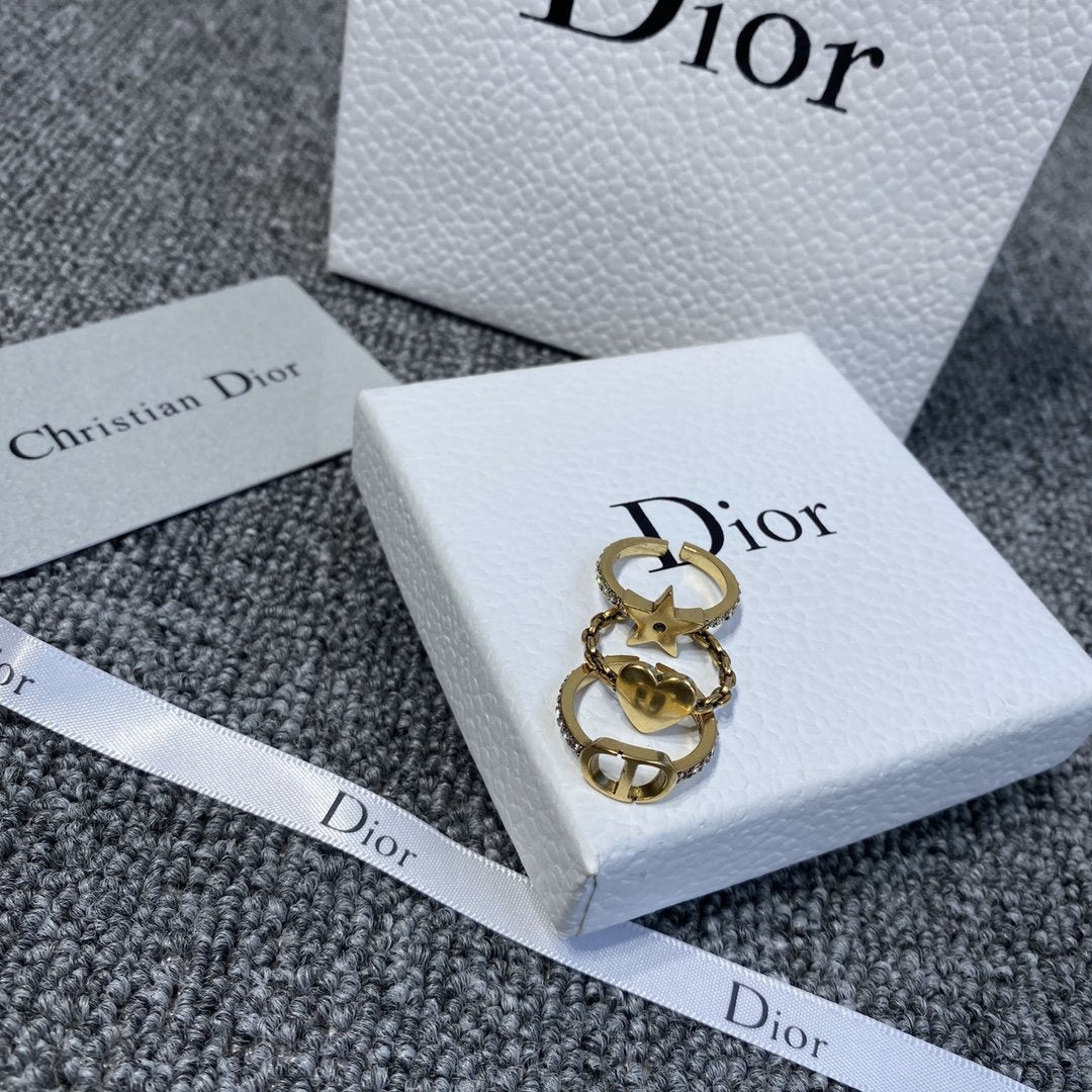 DIOR retro heart-shaped star three-piece ring