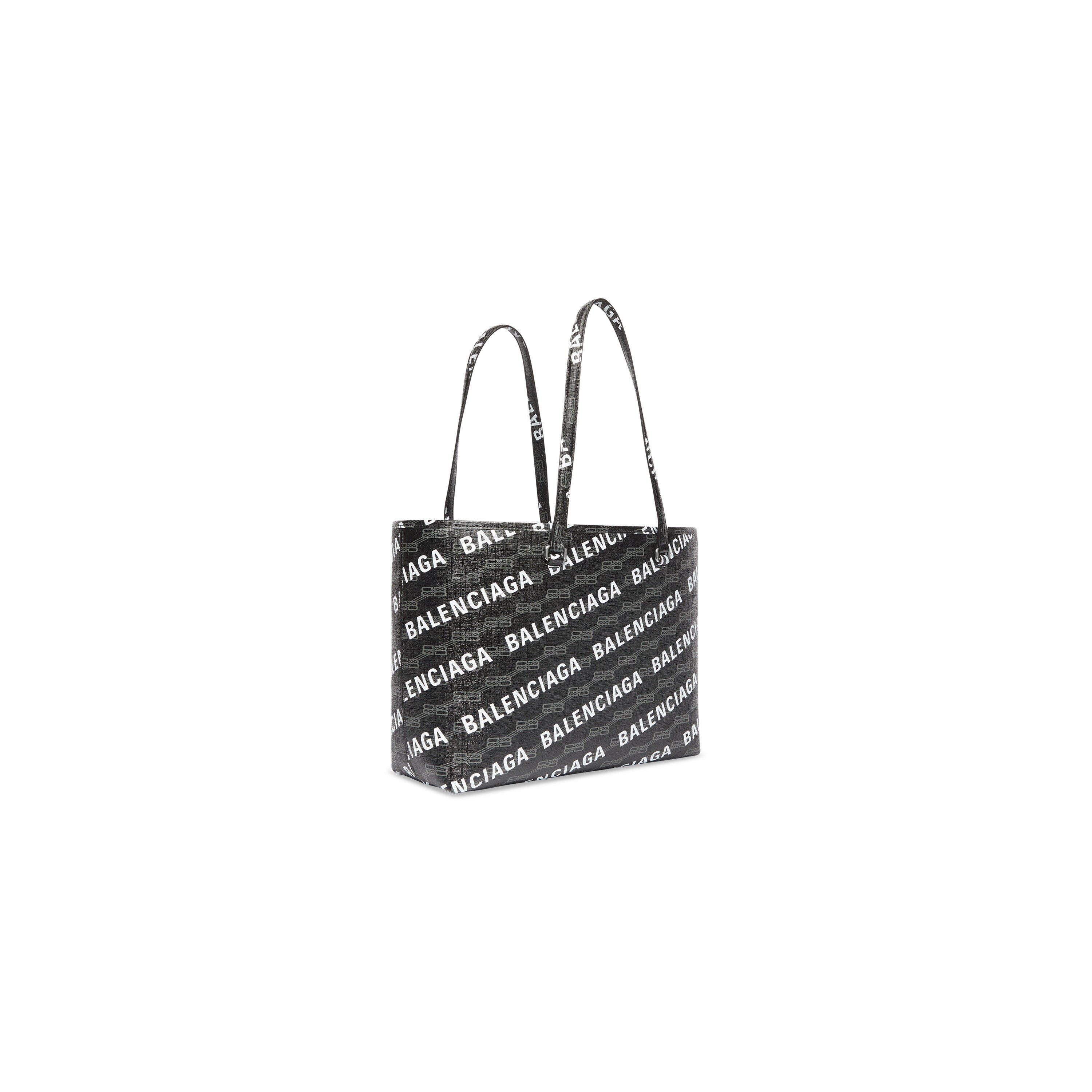 WOMEN'S SIGNATURE MEDIUM EAST-WEST SHOPPER BAG BB MONOGRAM COATED CANVAS AND ALLOVER LOGO IN BLACK