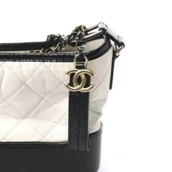 Aged Calfskin Quilted Small Gabrielle Hobo Black White