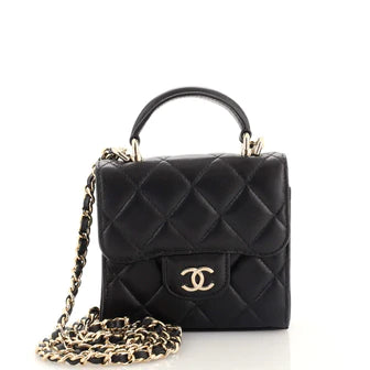 Chanel Square Classic Flap Top Handle Clutch with Chain Quilted Lambskin