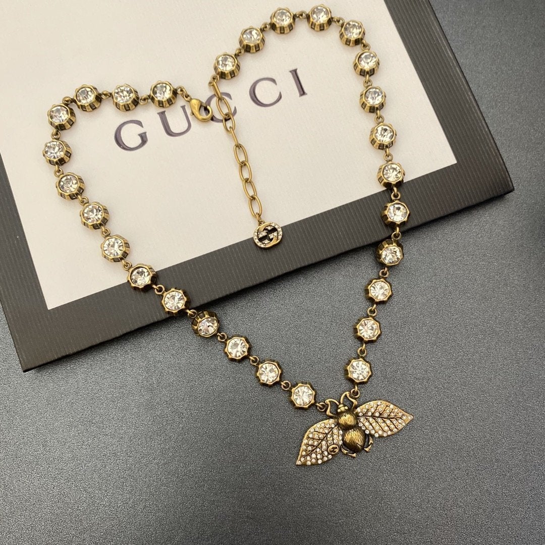 GUCCI New Retro Rhinestone Bee Pendant Necklace