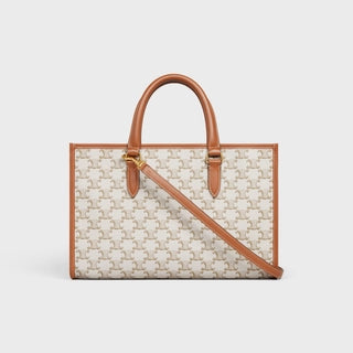 MINI HORIZONTAL CABAS IN TRIOMPHE CANVAS AND CALFSKIN WHITE