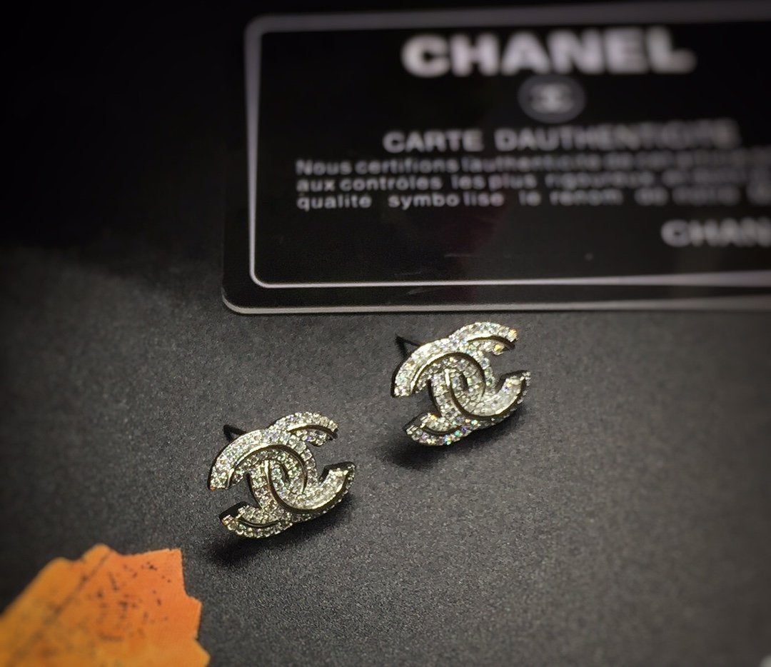 CHANEL Crystal Double C Earrings