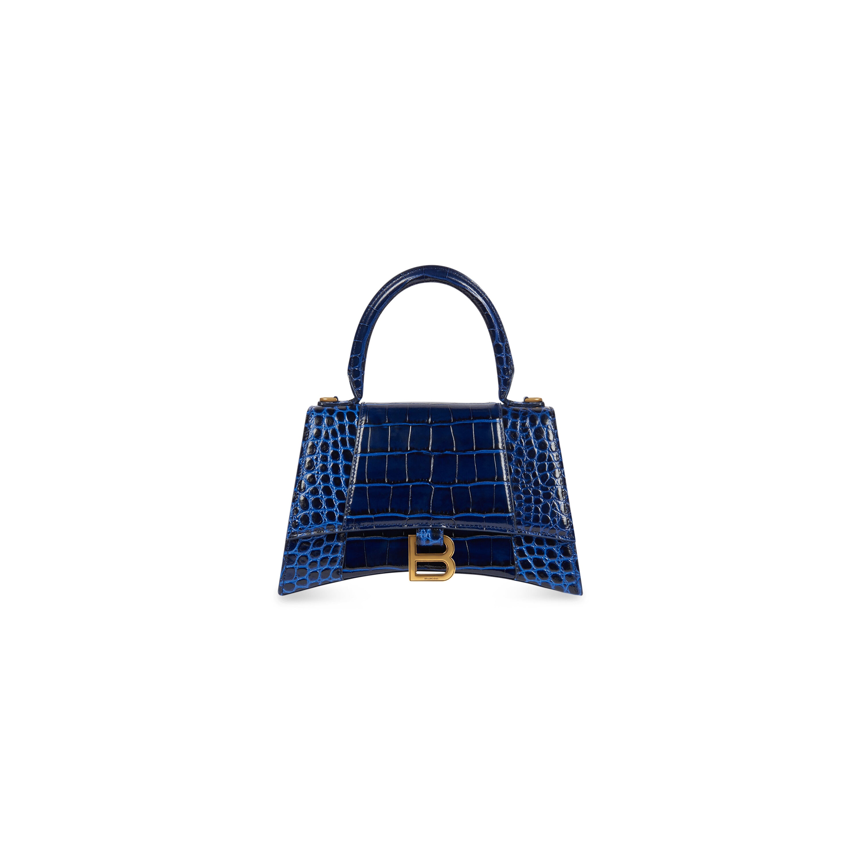 WOMEN'S HOURGLASS SMALL HANDBAG CROCODILE EMBOSSED IN NAVY