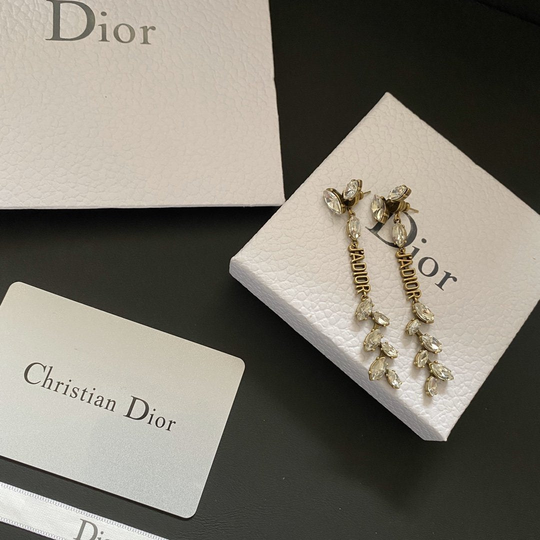 DIOR Wheat Ears and Leaves Long Earrings with Diamonds