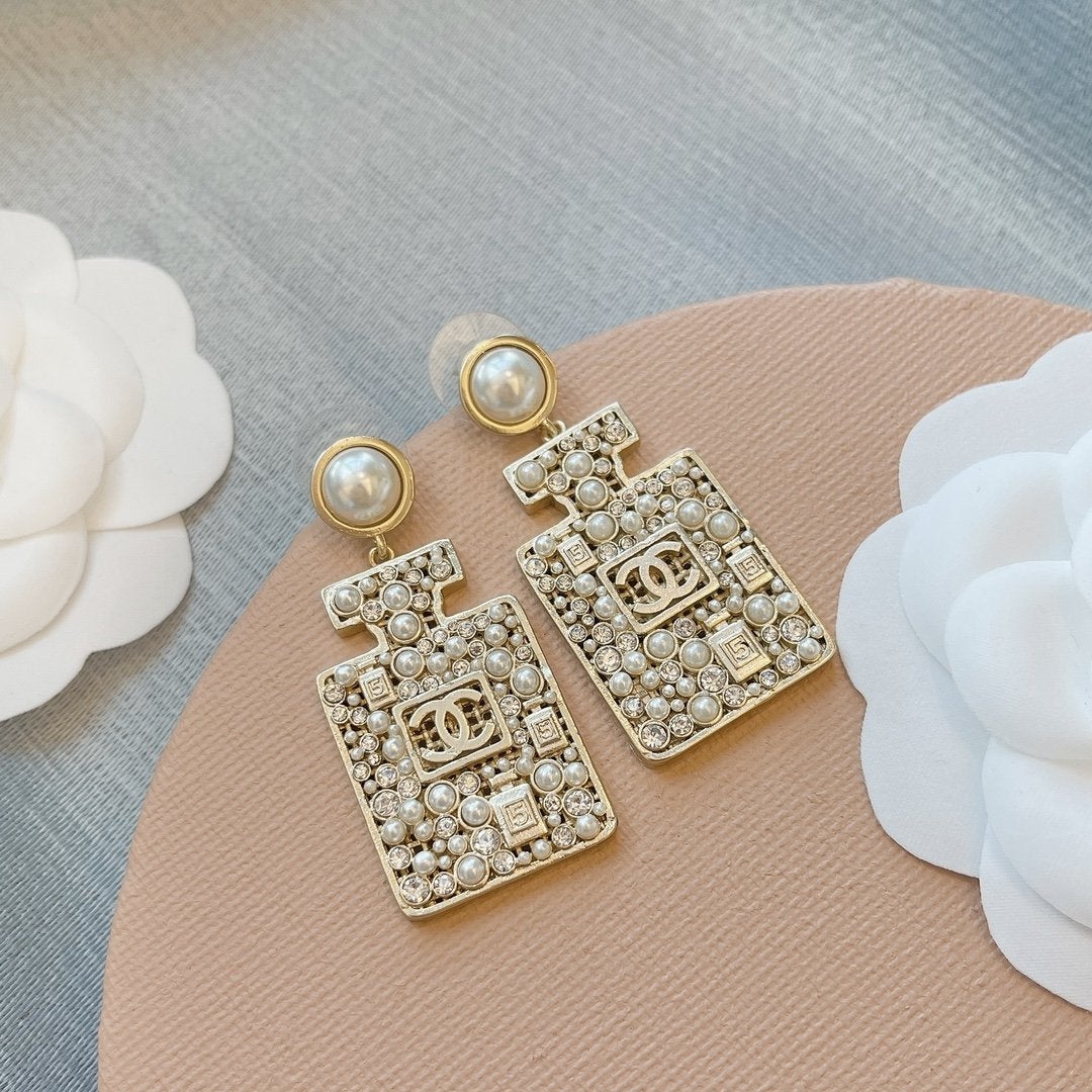 CHANEL Fashion Water Bottle Pearl Pendant Earrings