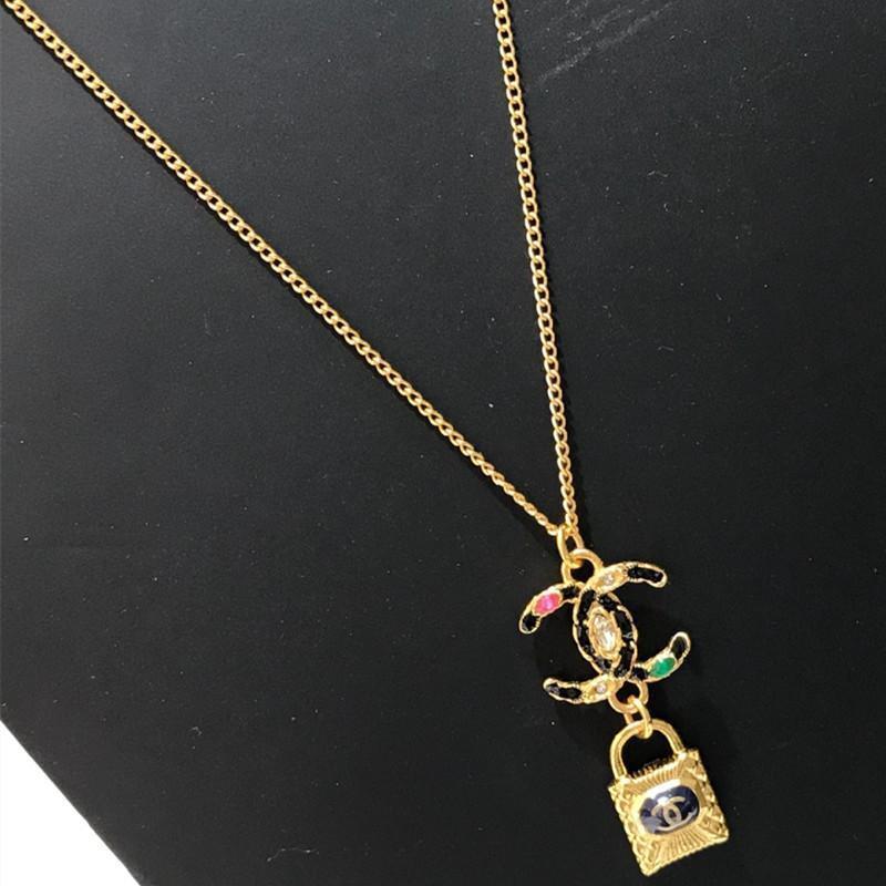 CHANEL Fashion Lock Double Label Necklace
