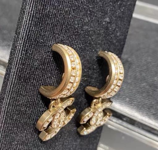 CHANEL Diamond Classic Letter Pendant Earrings