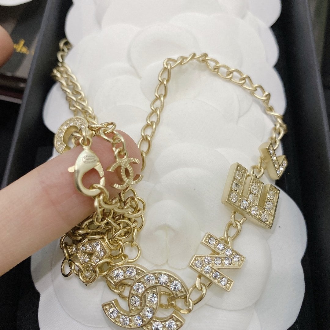 CHANEL Luxury Crystal Letter Necklace