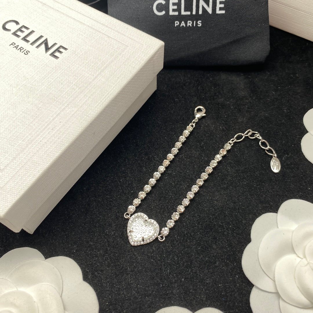 CELINE Silver Lovers Necklace and Bracelet and Stud Earrings