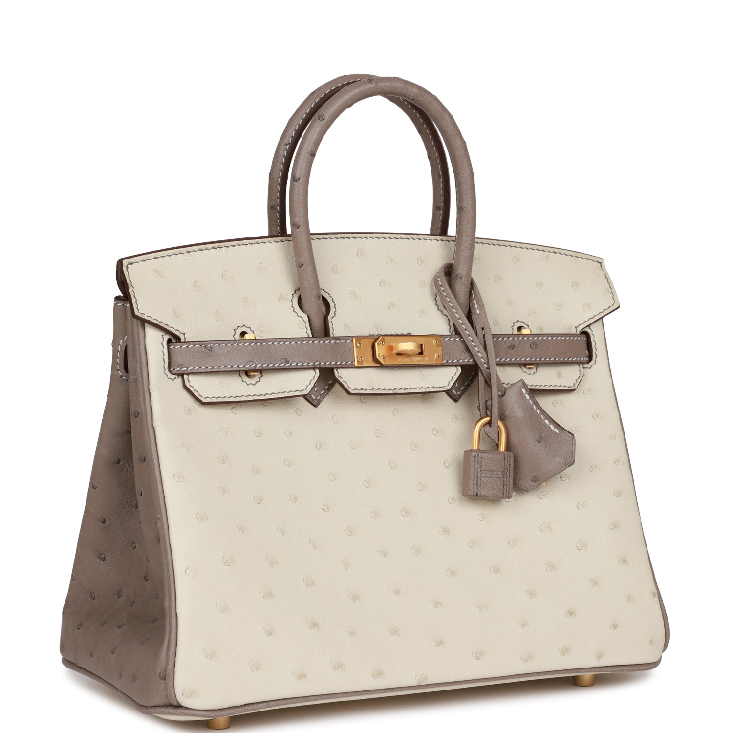 Hermès Special Order (HSS) Birkin 25 Beton and Gris Asphalte Ostrich Brushed Gold Hardware