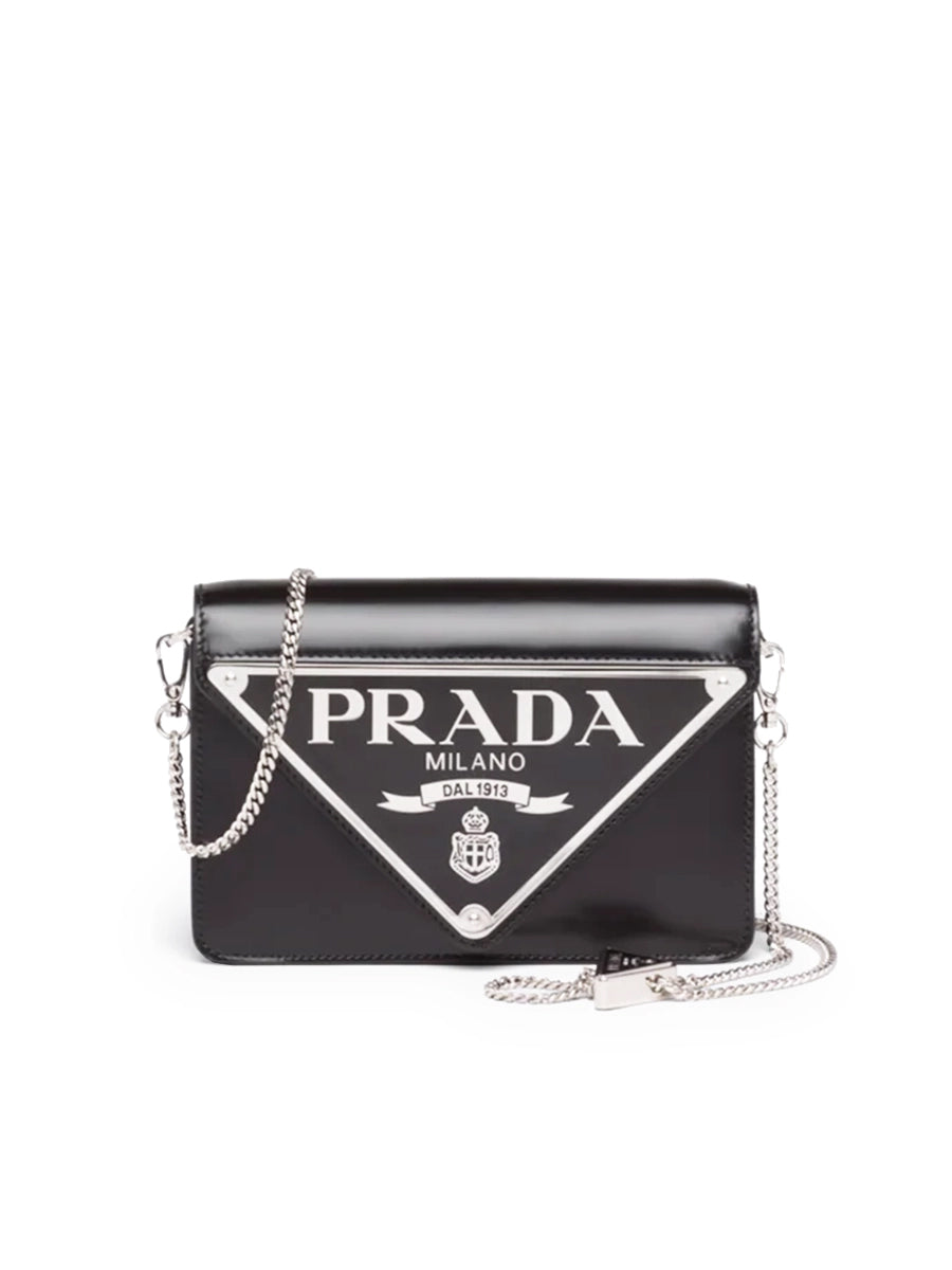 Prada Brushed Leather Shoulder Bag in Black