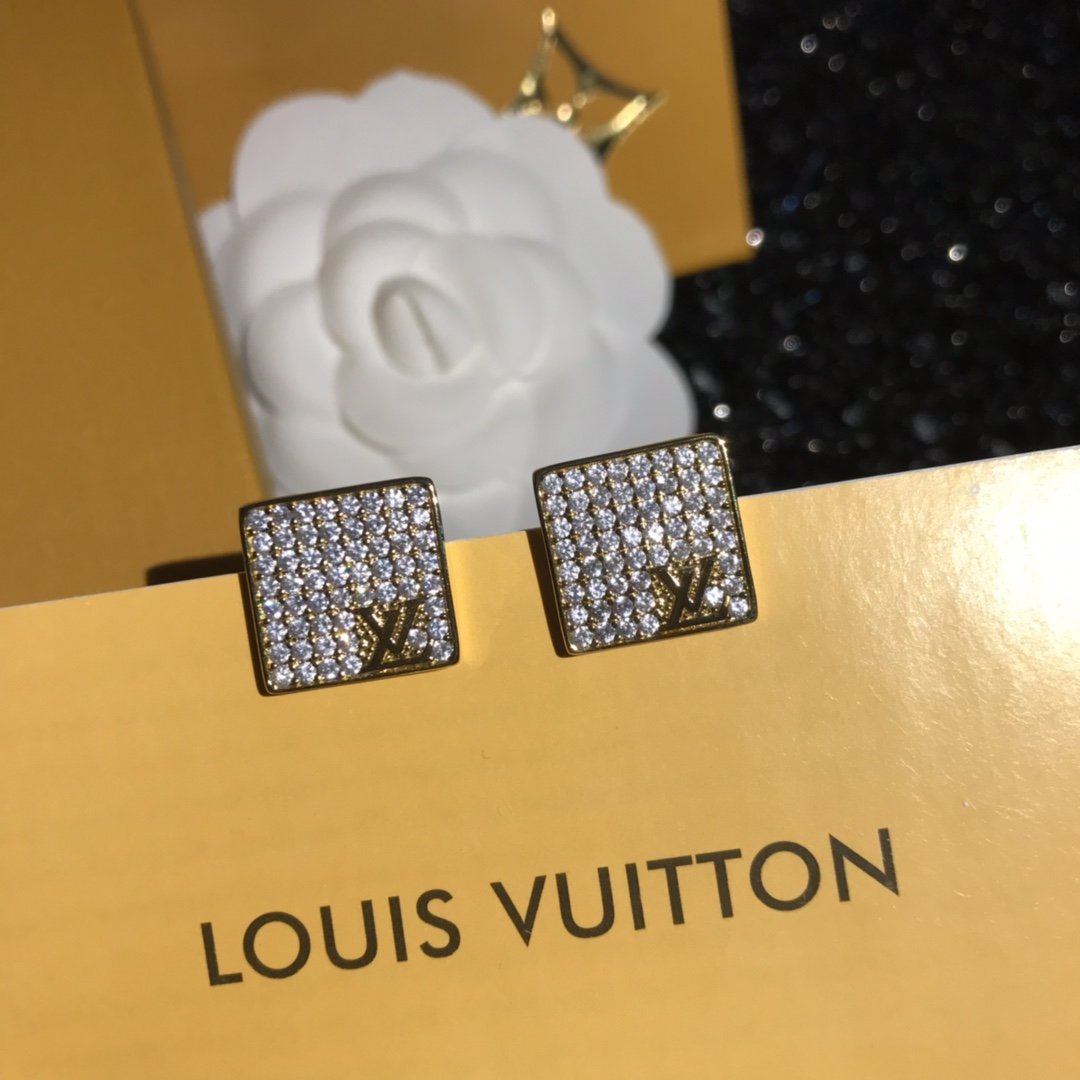 LV Fashion square rhinestone earrings