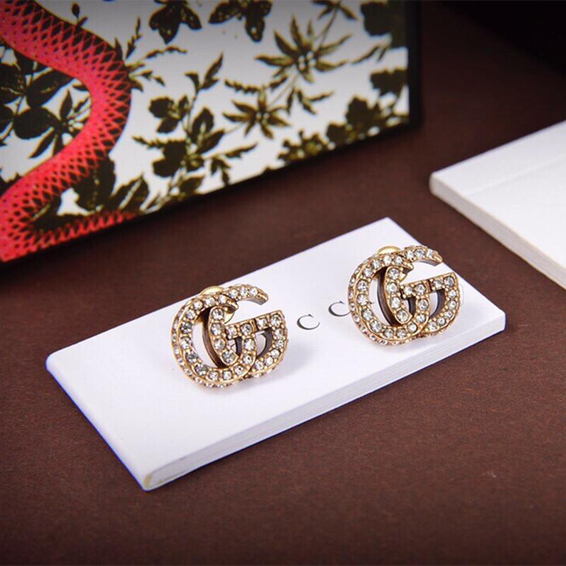 GUCCI Luxury Rhinestone Double G Stud Earrings