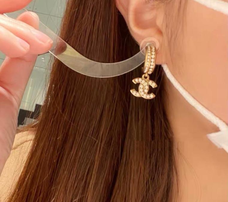 CHANEL Diamond Classic Letter Pendant Earrings