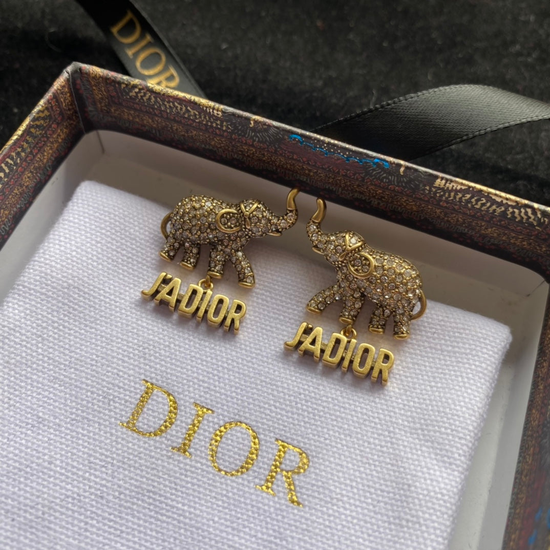 DIOR Luxury letter elephant with diamond vintage earrings