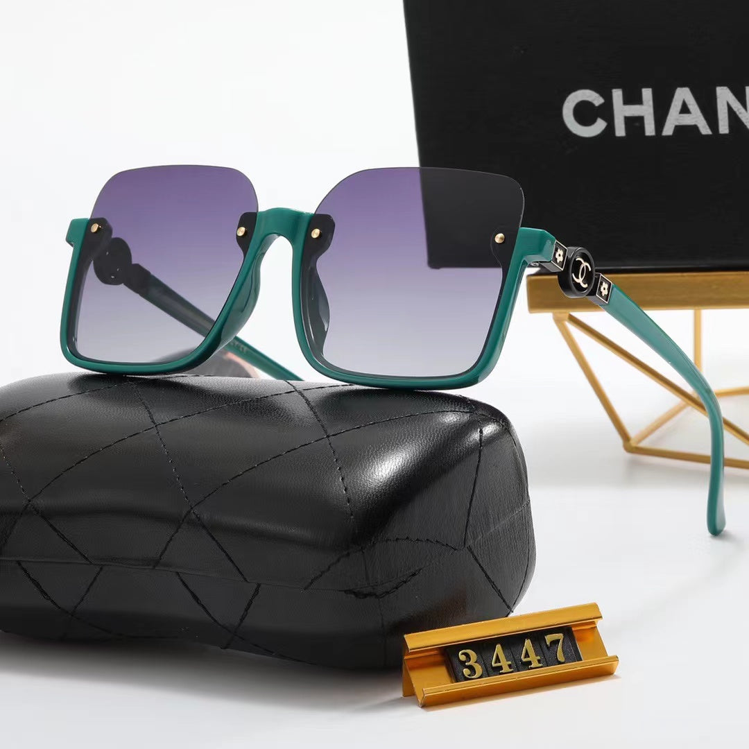 5-color fashion double C half-frame floral pattern temple polarized sunglasses