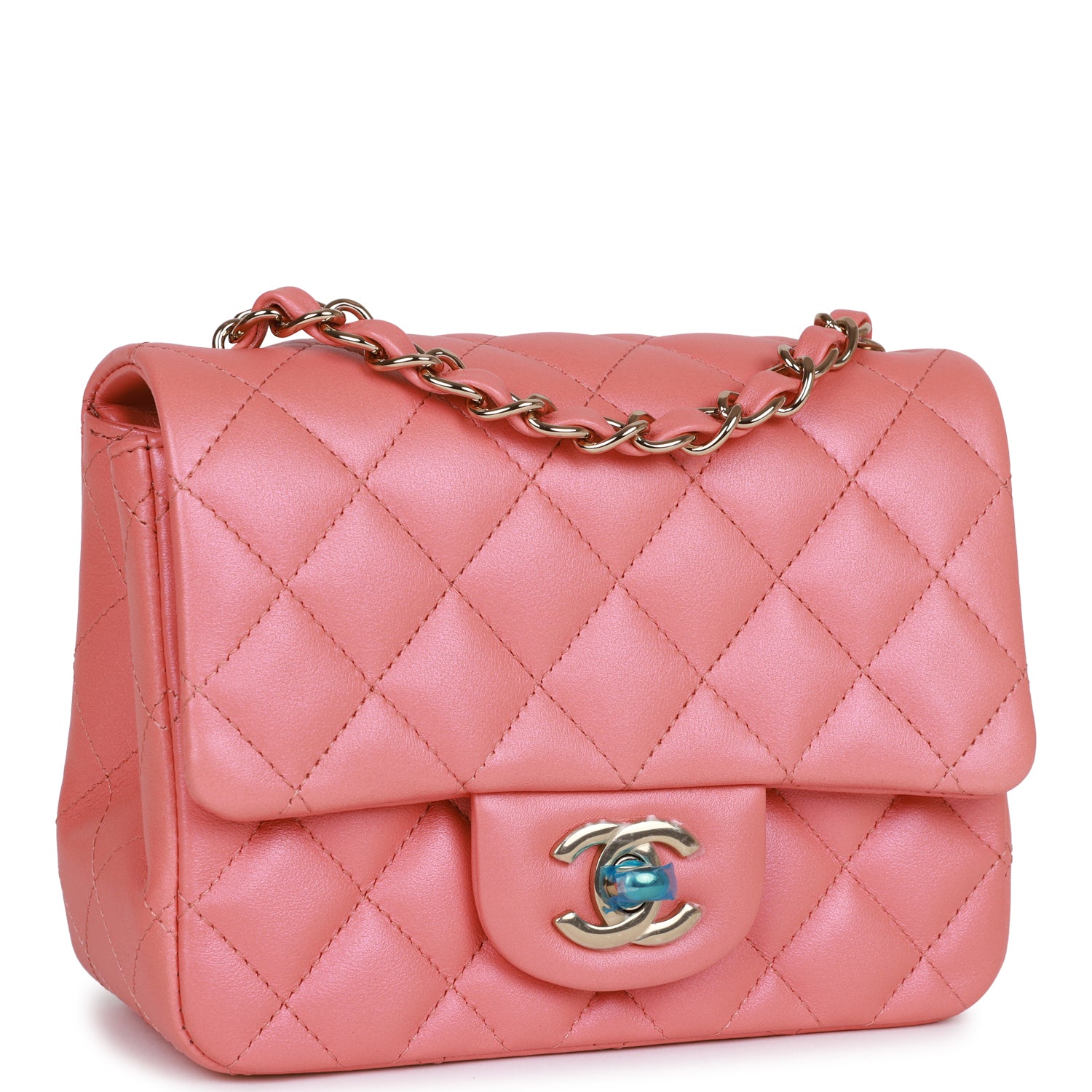 Mini Square Flap Bag Pink Lambskin Light Gold Hardware