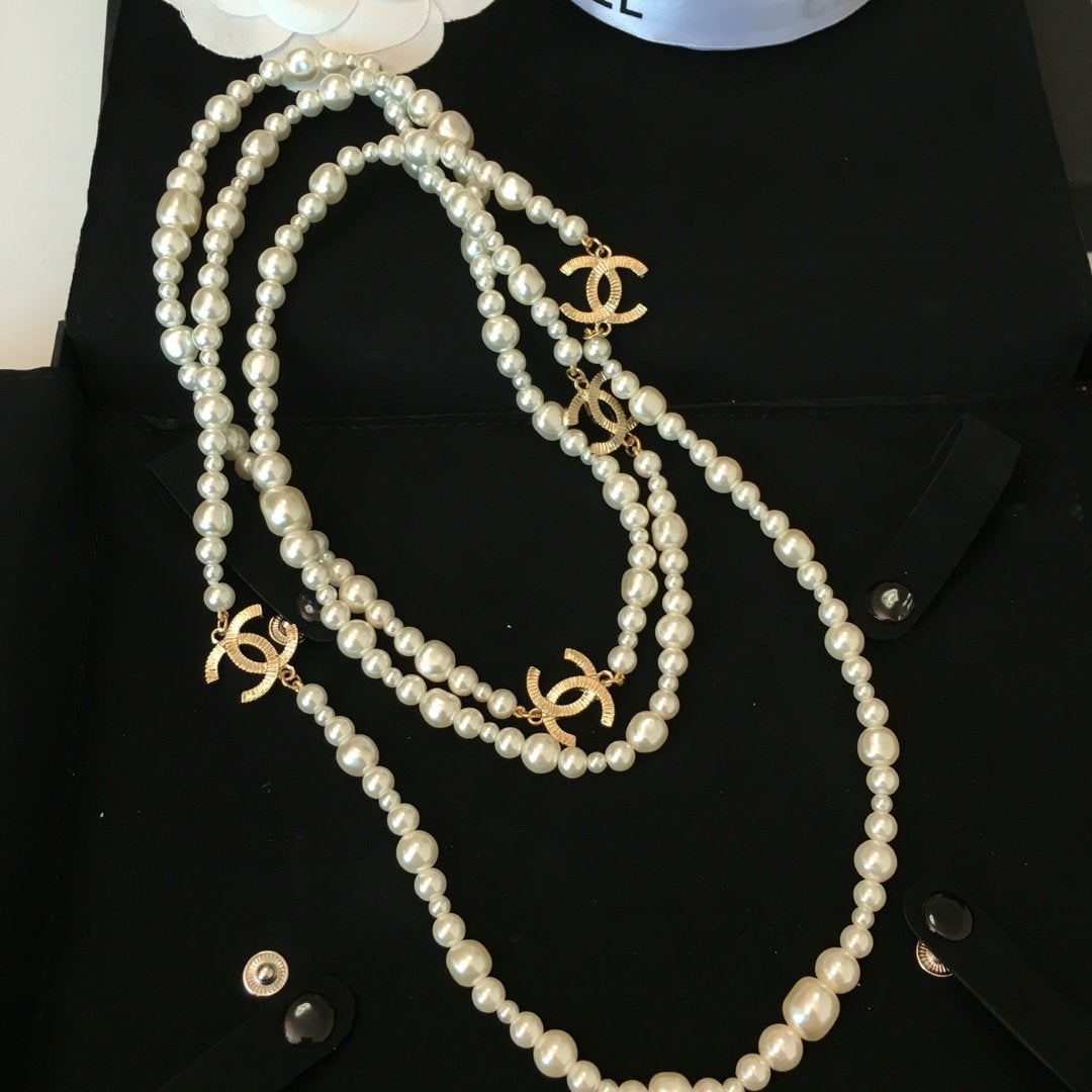 CHANEL Classic Double Pearl Sweater Necklace