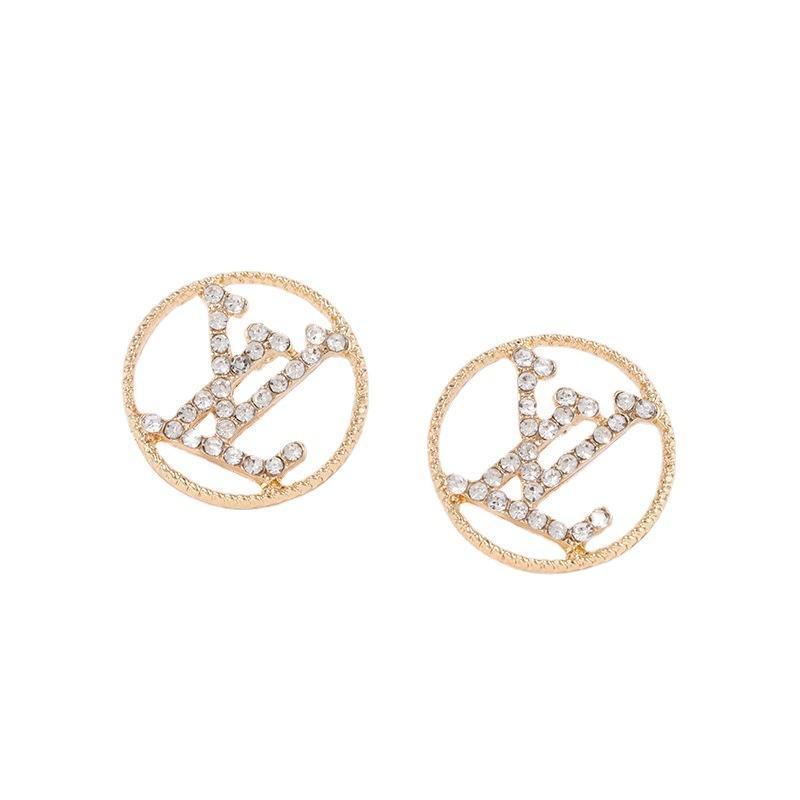 LV Round Letter Rhinestone Earrings