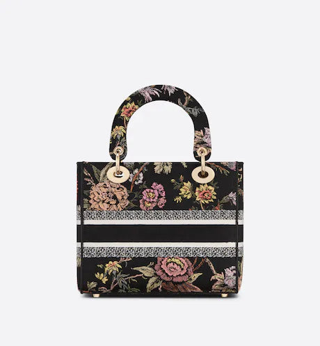 MEDIUM LADY D-LITE BAG Black Multicolor Dior Jardin Botanique Embroidery