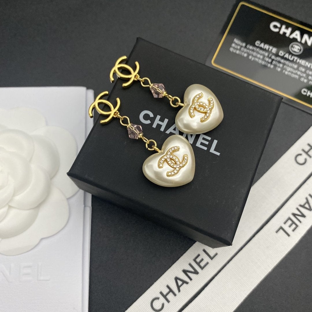 CHANEL Exquisite Double C Rhinestone Pendant Earrings