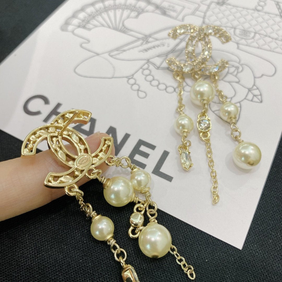 CHANEL Luxury Rhinestone Tassel Earrings