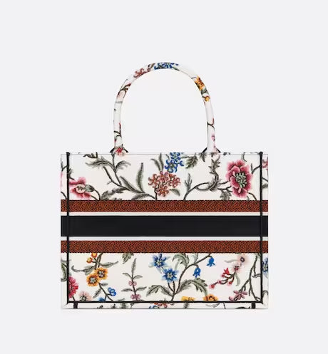 MEDIUM DIOR BOOK TOTE White Multicolor Dior Petites Fleurs Embroidery (36 x 27.5 x 16.5 cm)