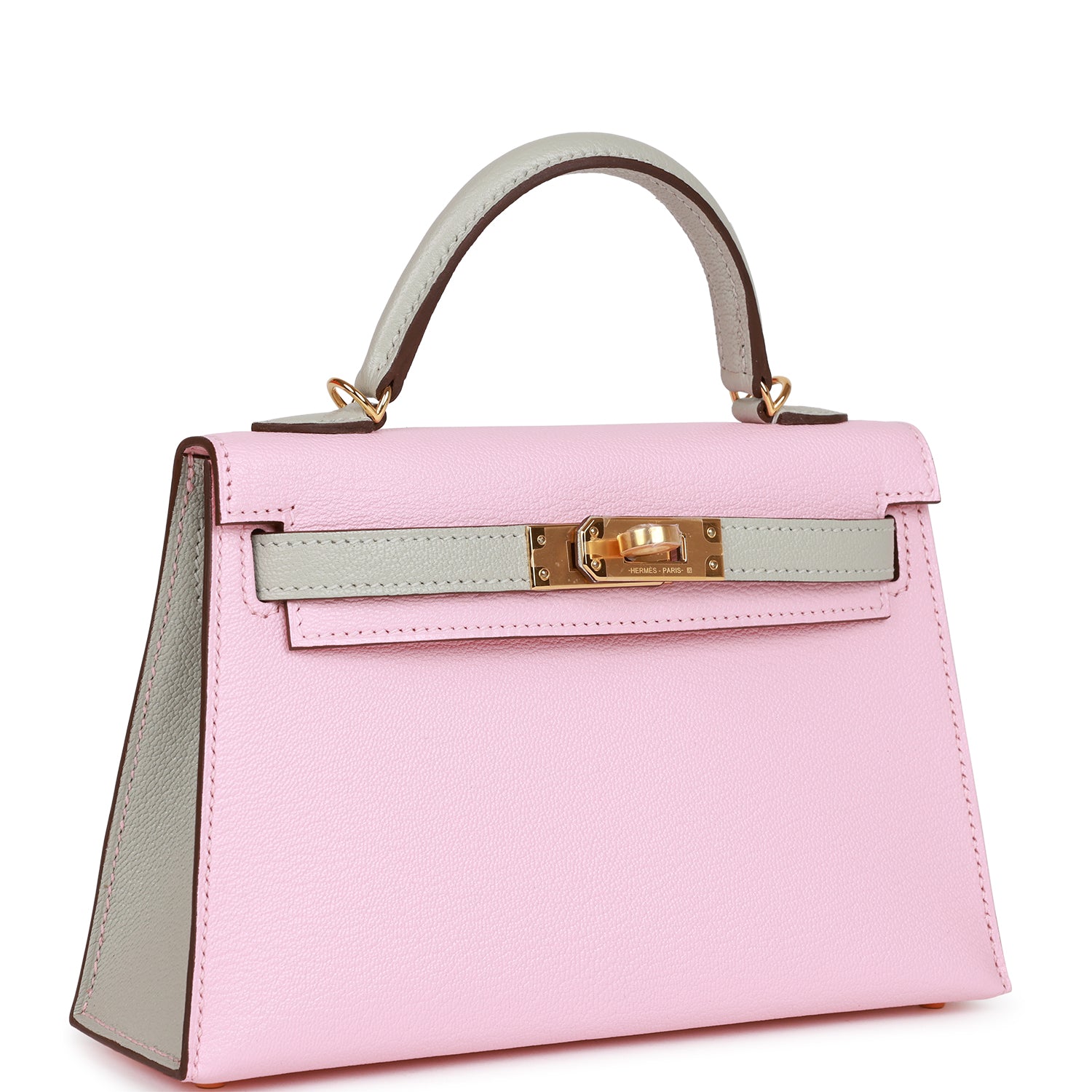 Hermès Special Order (HSS) Kelly Sellier 20 Rose Sakura and Gris Perle Chevre Gold Hardware