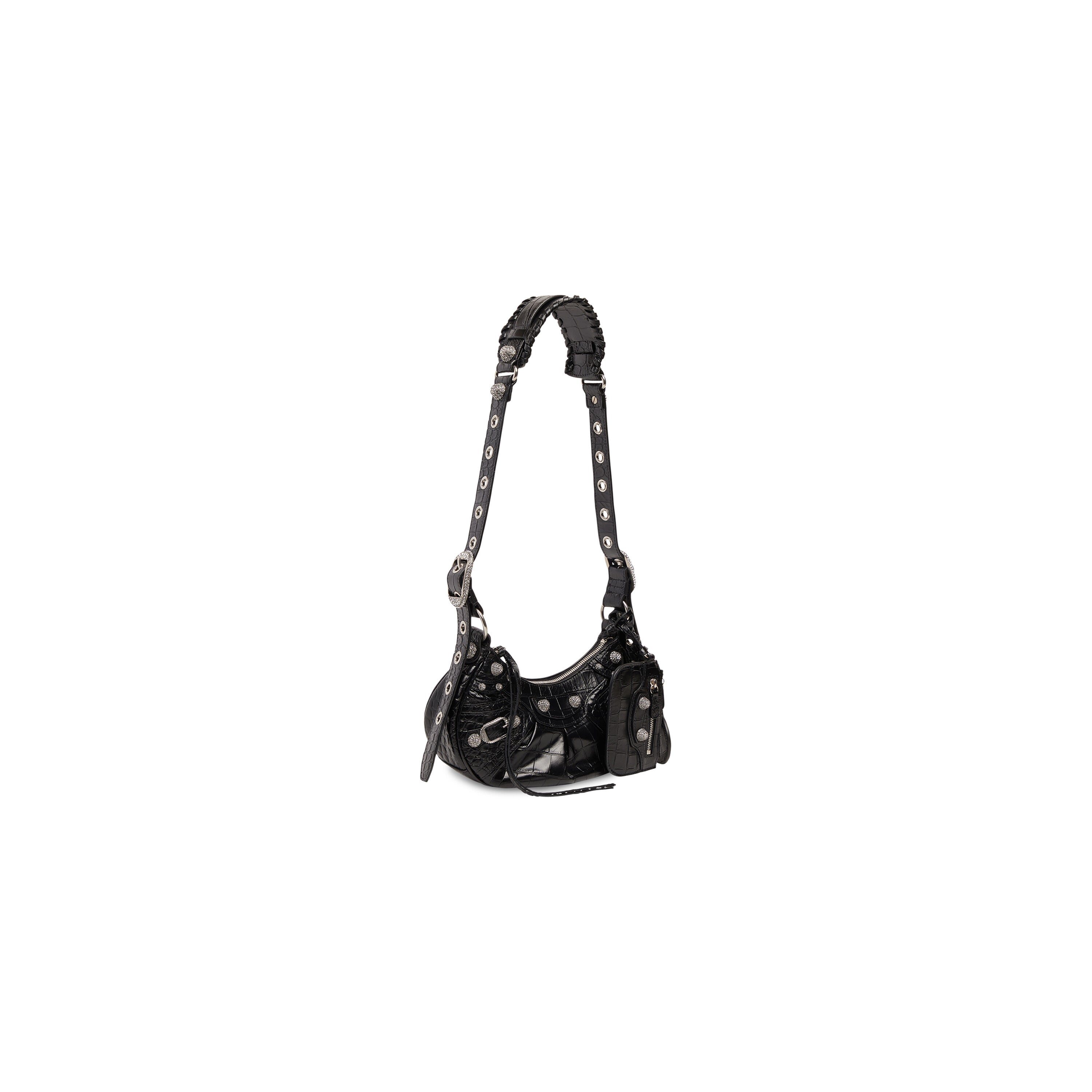 WOMEN'S LE CAGOLE XS SHOULDER BAG CROCODILE EMBOSSED WITH RHINESTONES IN BLACK