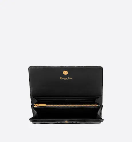 DIOR CARO WALLET Black Supple Cannage Calfskin