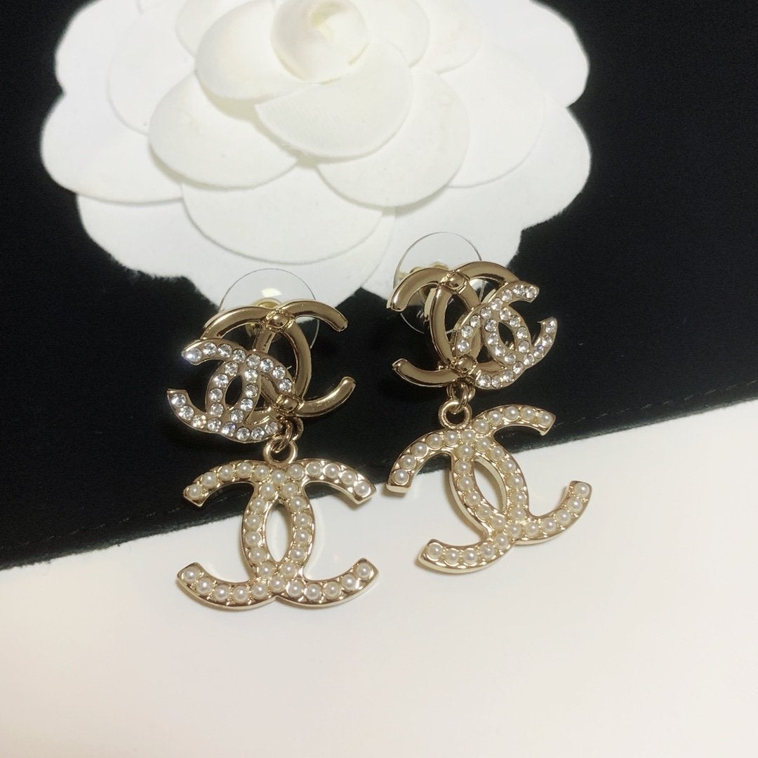 CHANEL Fashion Double C Crystal Earrings