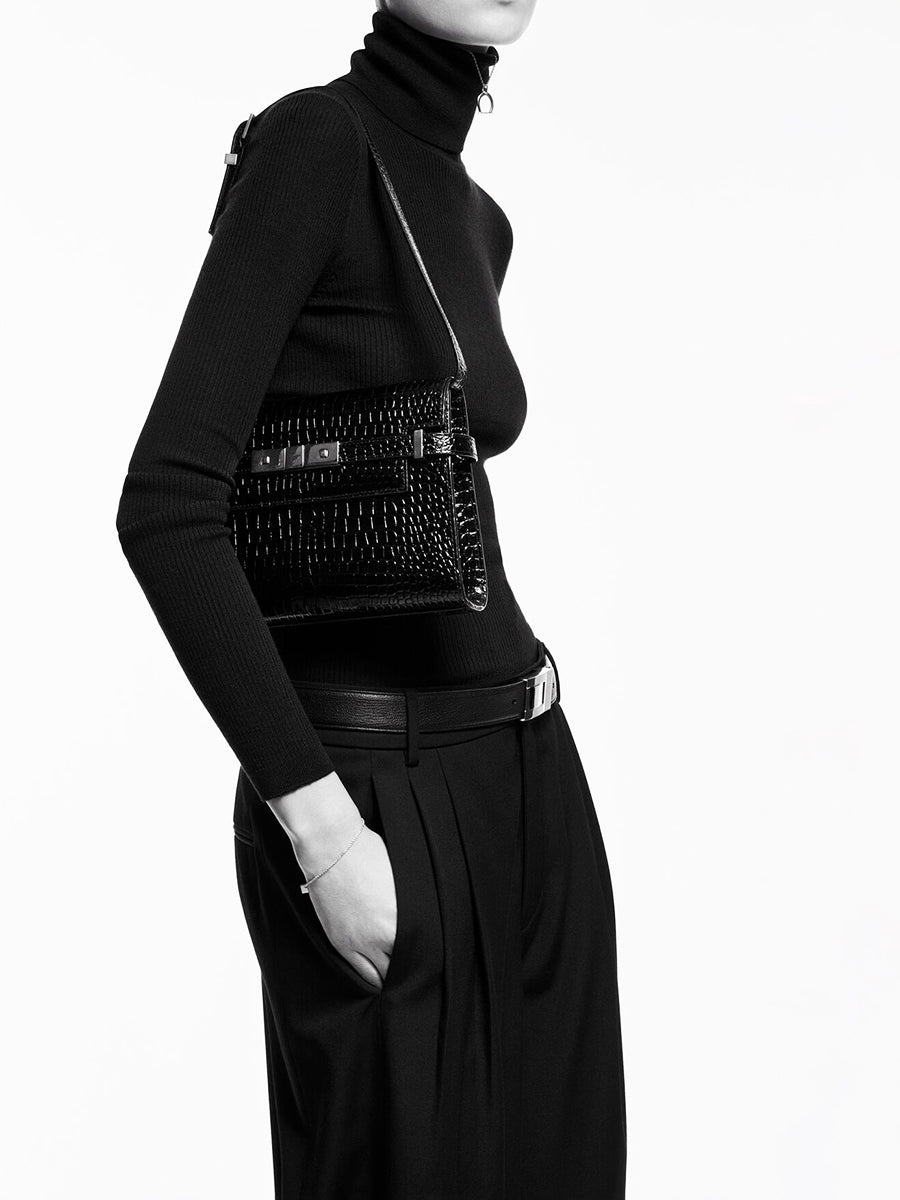 New Trends Manhattan Shoulder Bag in Crocodile Embossed Shiny Leather