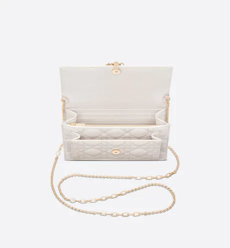 LADY DIOR CHAIN POUCH Latte Cannage Lambskin