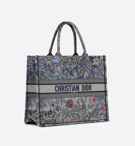 LARGE DIOR BOOK TOTE Denim Multicolor Dior Jardin Magique Embroidery (42 x 35 x 18.5 cm)