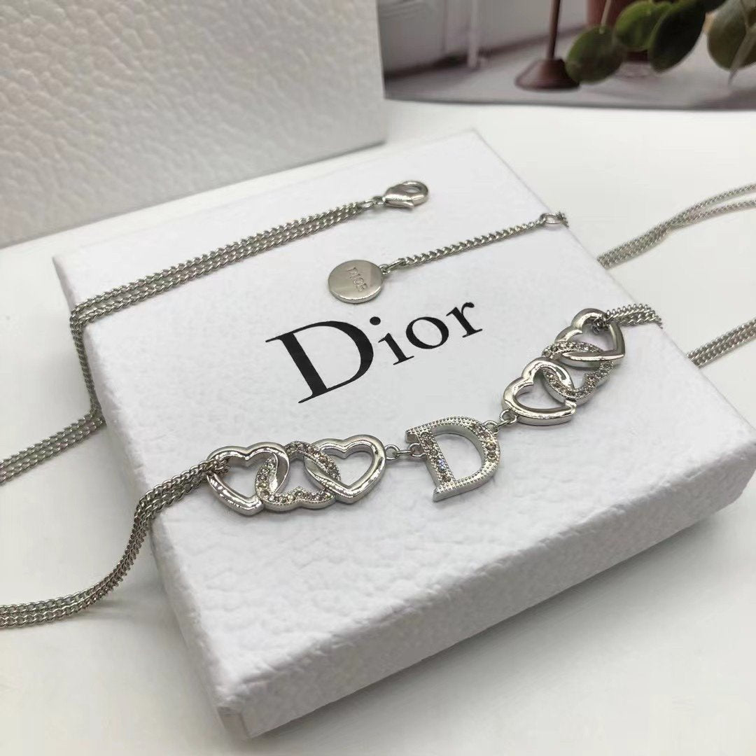 DIOR Fashion stitching heart pendant necklace