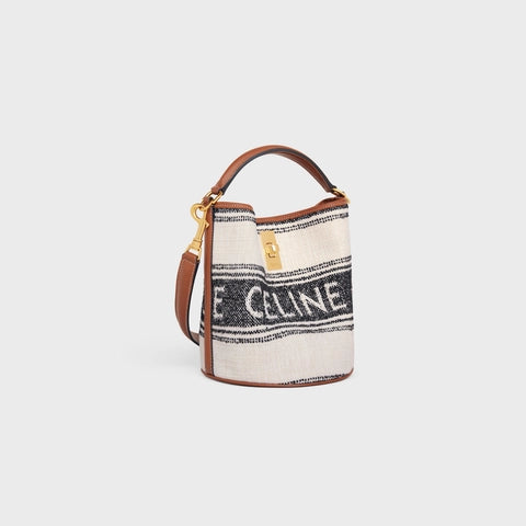 TEEN BUCKET 16 IN STRIPED TEXTILE WITH CELINE JACQUARD WHITE / BLACK