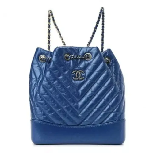 Iridescent Aged Calfskin Chevron Quilted Small Gabrielle Backpack Blue