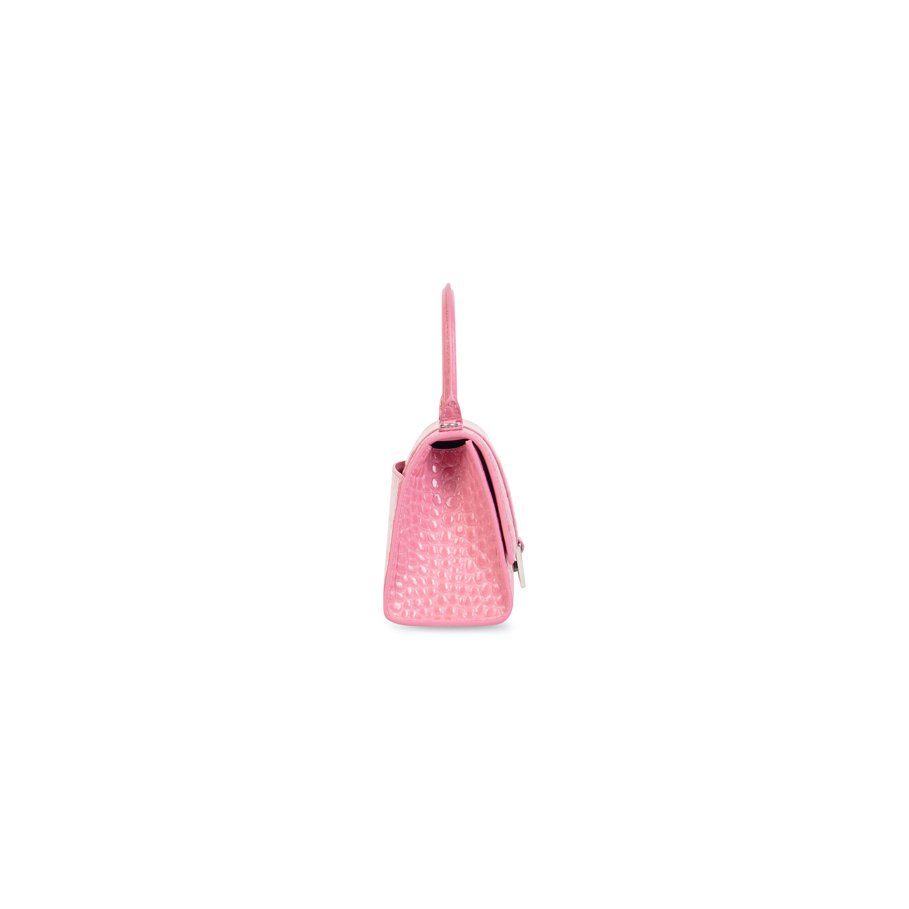 WOMEN'S HOURGLASS SMALL HANDBAG CROCODILE EMBOSSED IN PINK