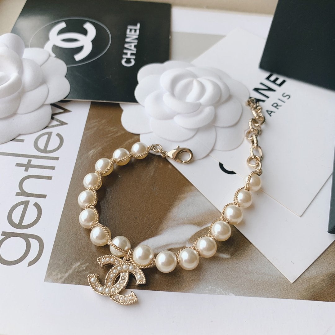 CHANEL Fashion Lace Chain Pearl Bracelet