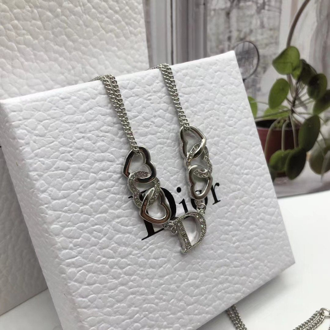 DIOR Fashion stitching heart pendant necklace