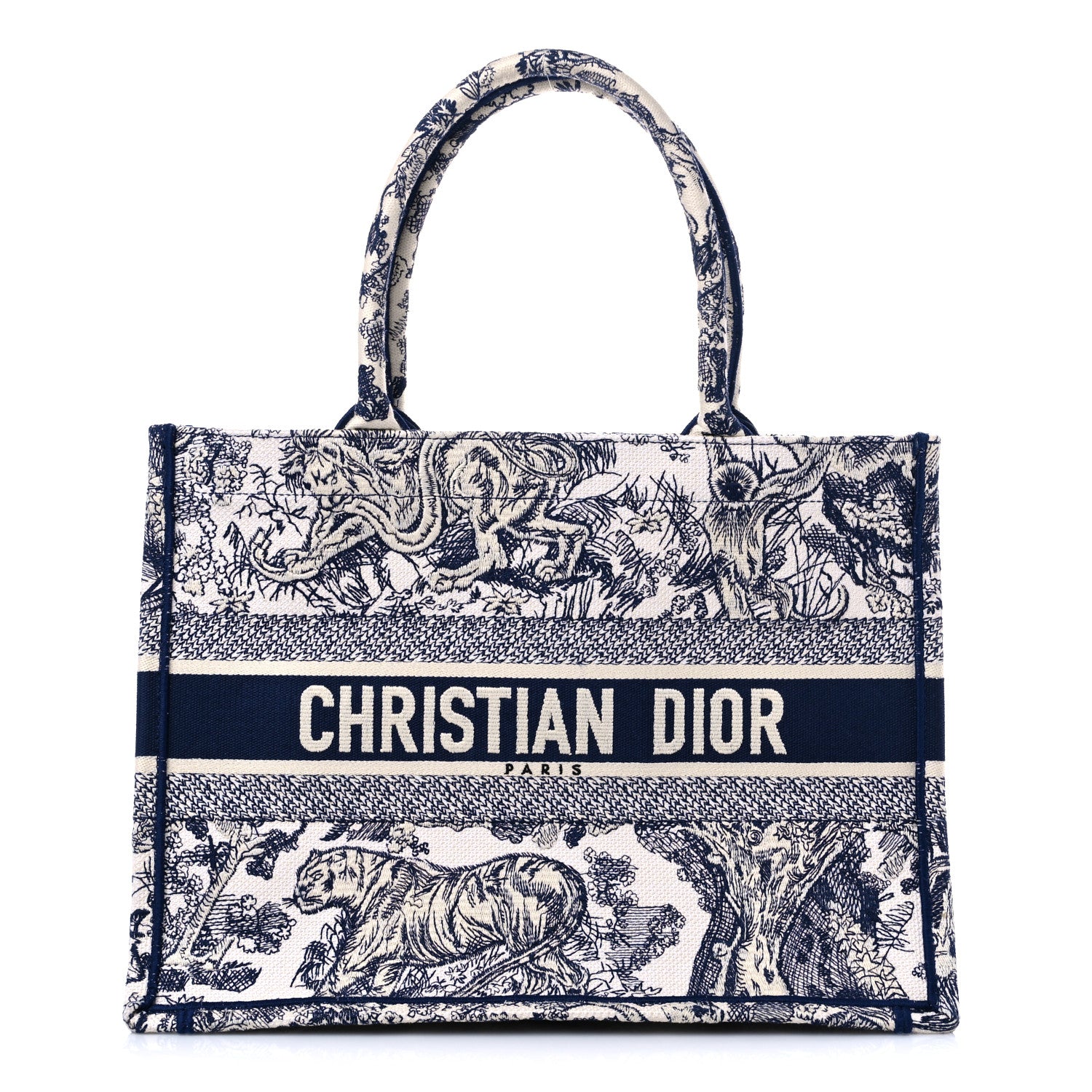 CHRISTIAN DIOR Canvas Embroidered Medium Dioriviera Toile De Jouy Book Tote Blue