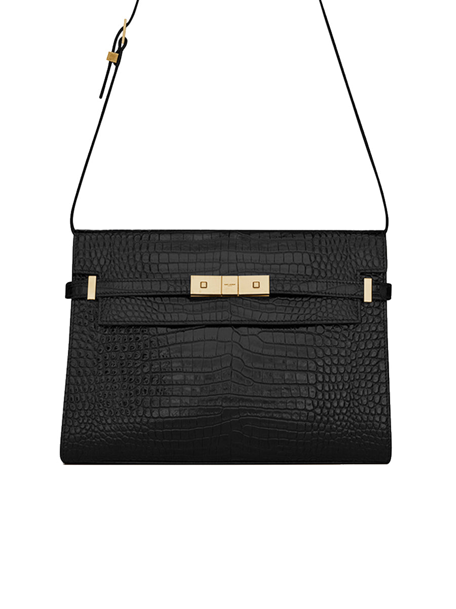 New Trends Manhattan Shoulder Bag in Crocodile Embossed Shiny Leather