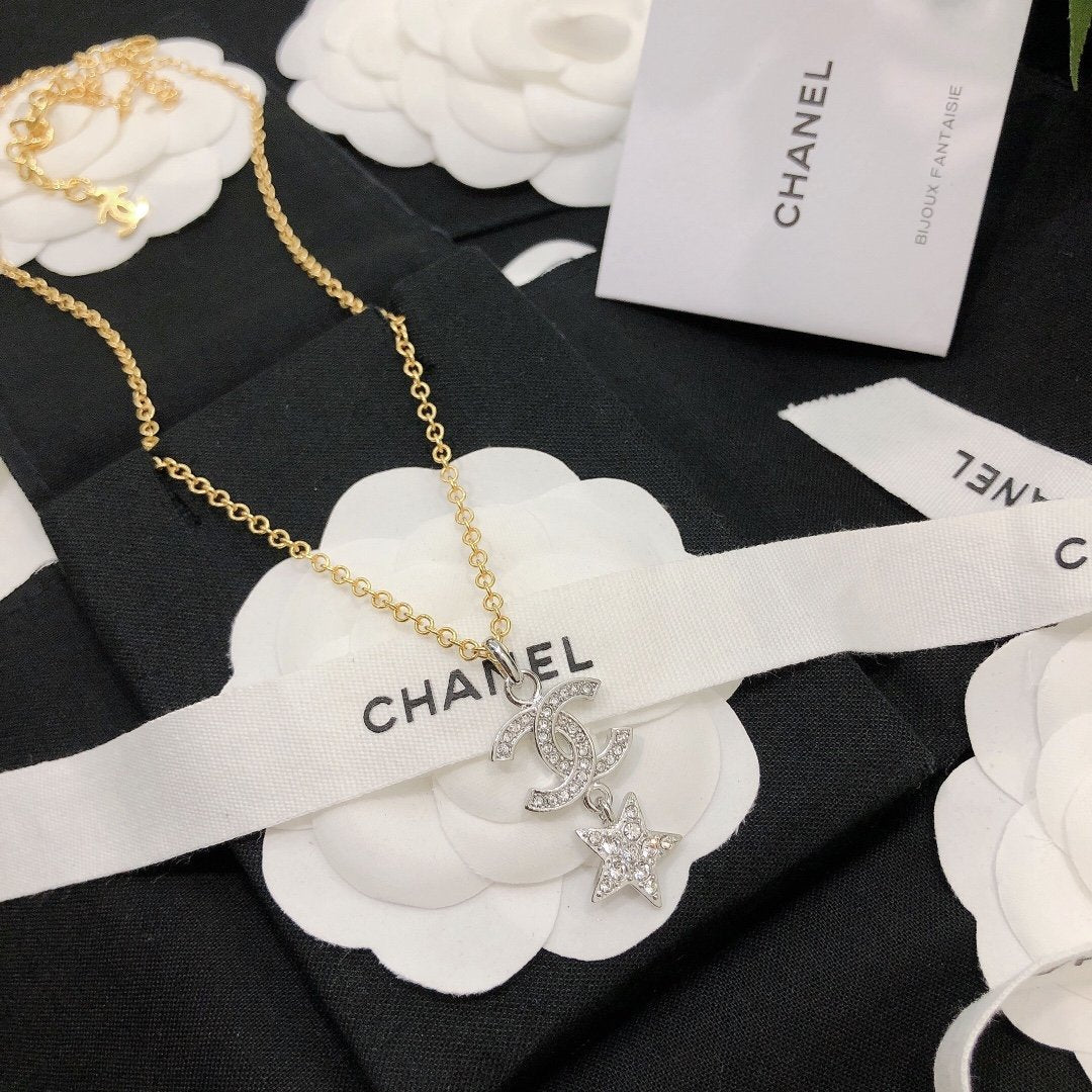 CHANEL Star Rhinestone Gold And Silver Necklace